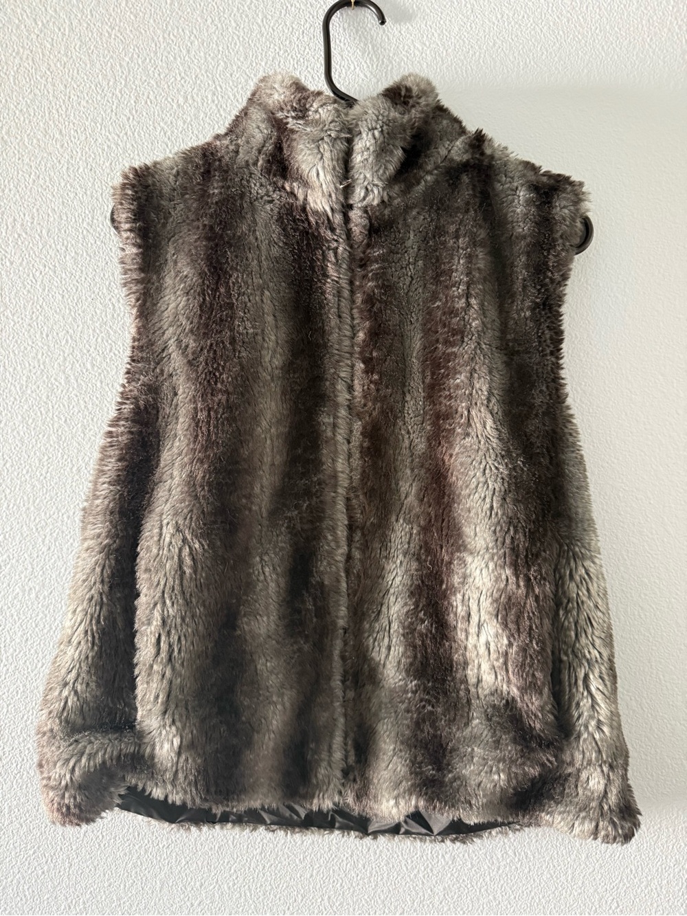 Women’s Faux Fur Vest Brown Taupe Plush Zip-Blasport